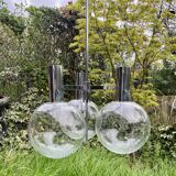 Kaiser Germany, chrome chandelier / suspension with 3 lights, glass balls. 1960