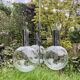 Kaiser Allemagne, lustre chromé / suspension à 3 feux de lumières, boules en verre. 1960
