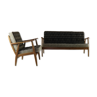 Danish design three seater sofa with lounge arm chair