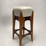 Mid-Century Italian Wooden Stool with Velvet Seat, 1950s