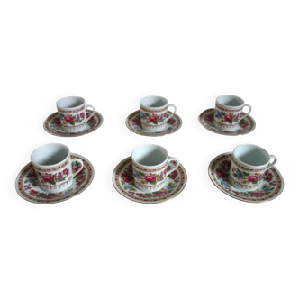 6 tasses à café en porcelaine de Chine, vintage