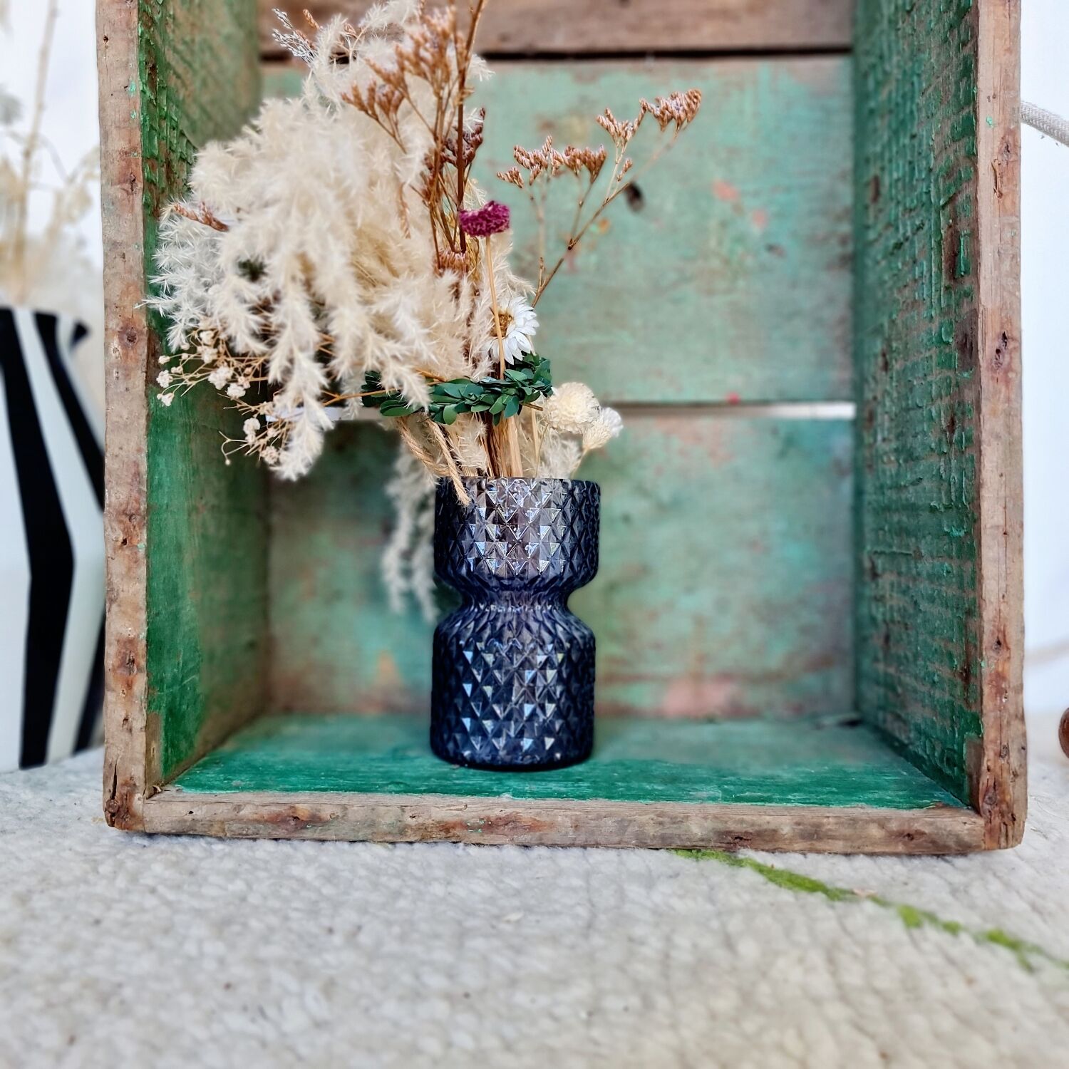 Patinated green wooden box