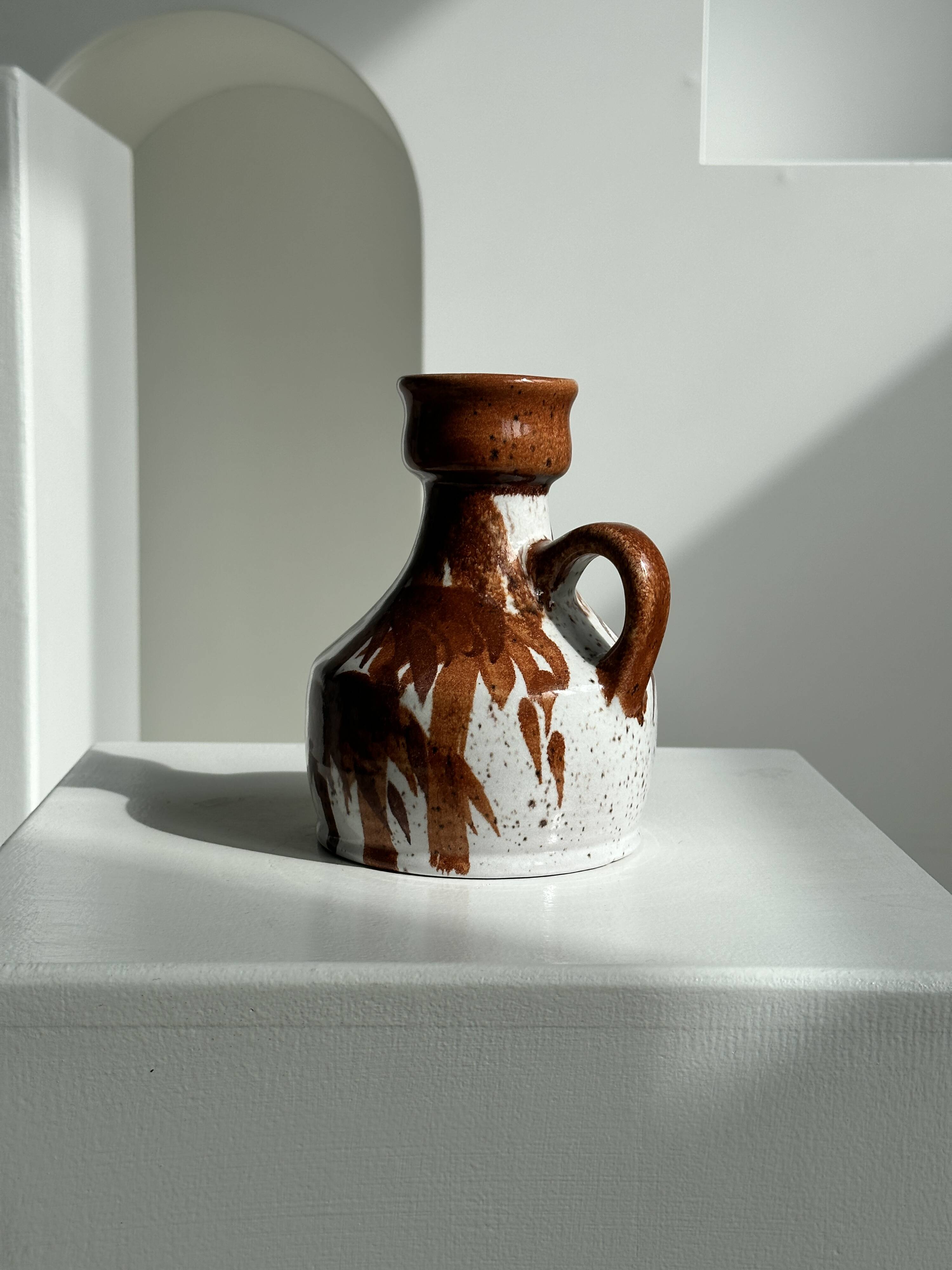 Small white and brown vase or pitcher West Germany H:15cm D:10.5cm