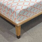 Lit de repos anglais début XXème en chêne, quelques tâches sur le tissu