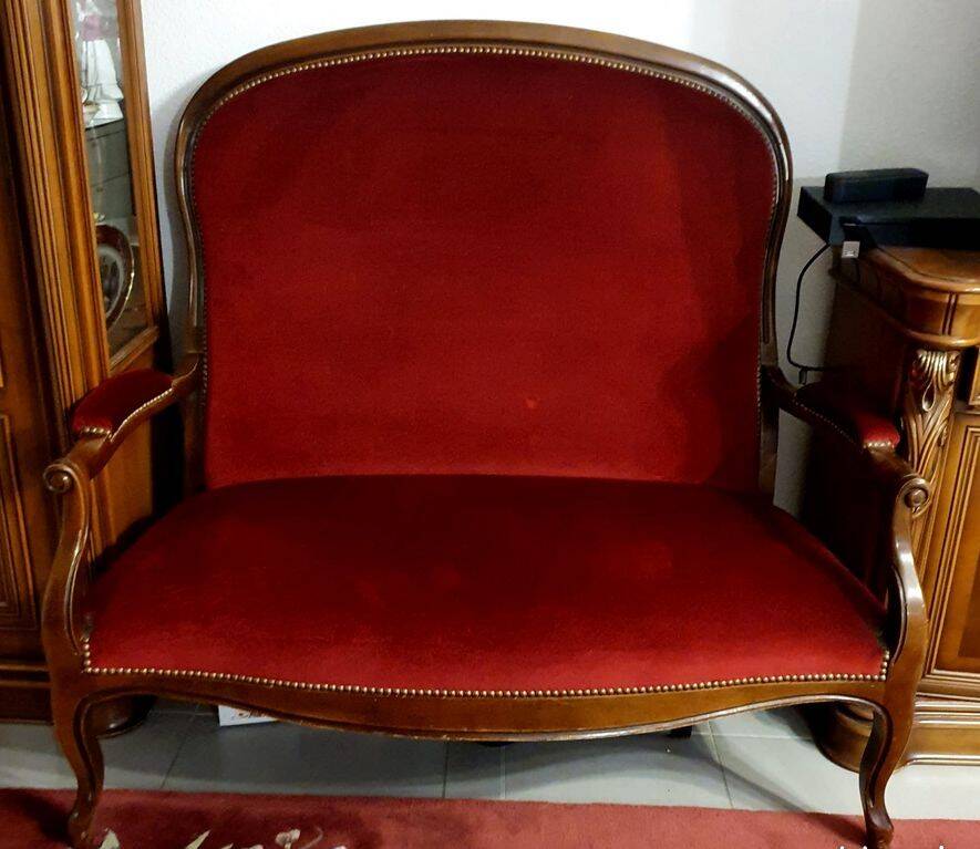 Canapé, Banquette style Louis XV, 2 places en noyer
