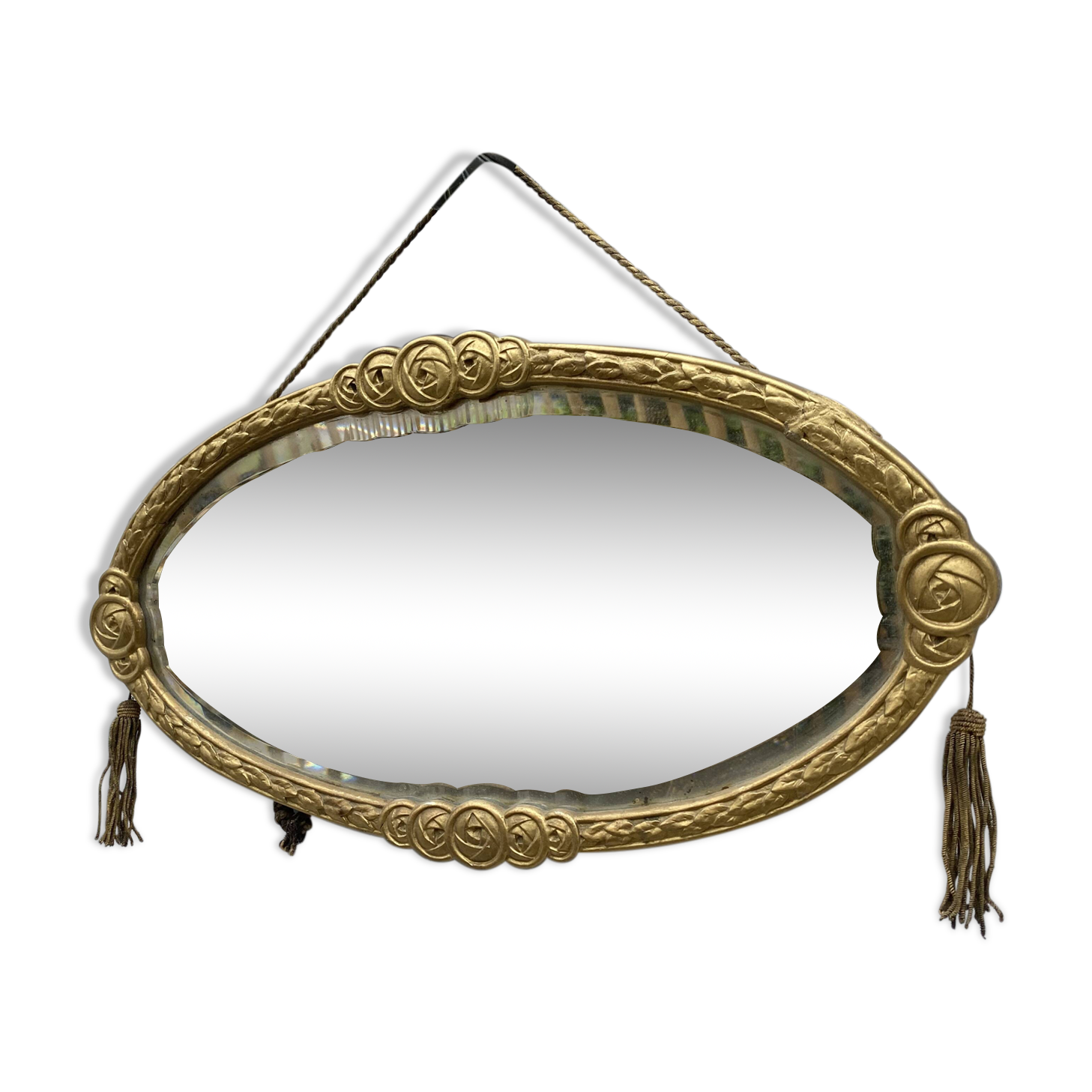 Miroir ovale art déco avec pompons