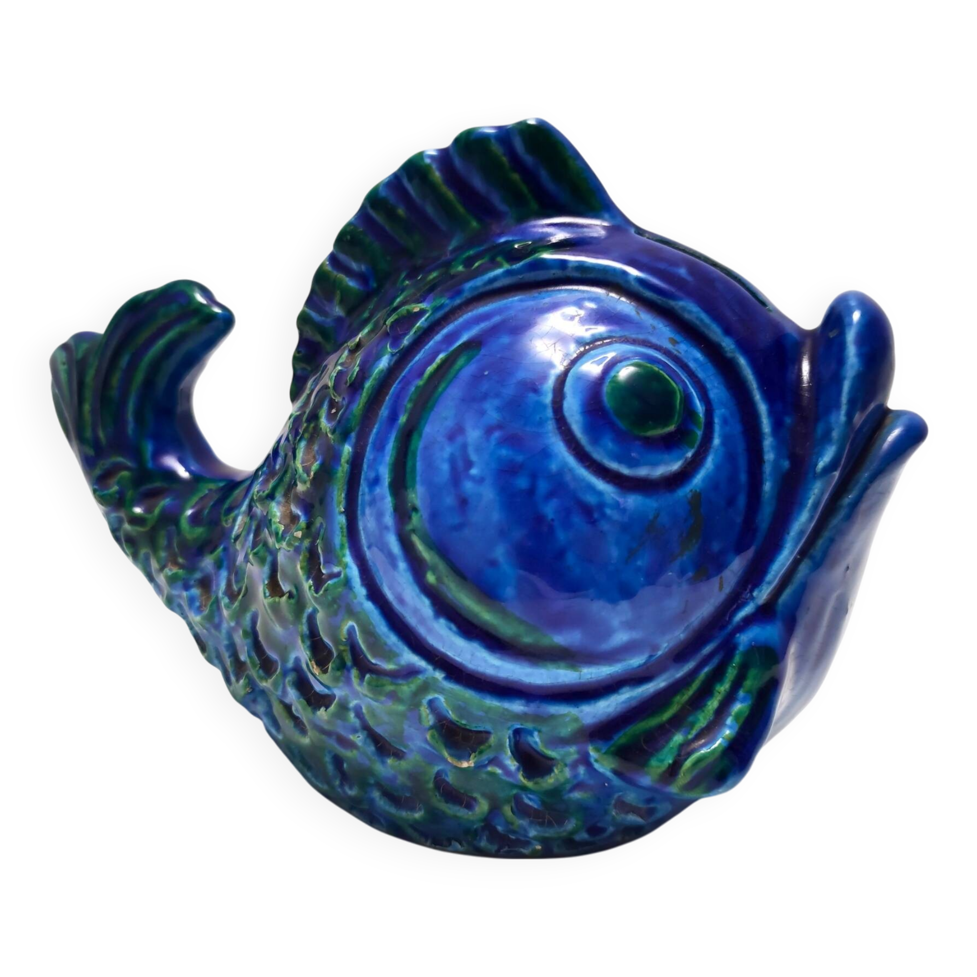 Rimini Blue Ceramic Fish Money Box by Bitossi, Italy