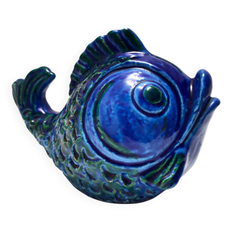 Rimini Blue Ceramic Fish Money Box by Bitossi, Italy