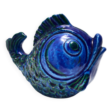 Rimini Blue Ceramic Fish Money Box by Bitossi, Italy