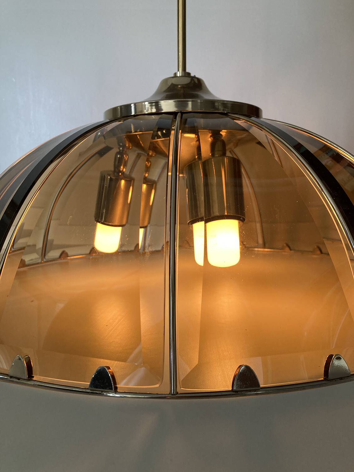 Vintage chandelier with glass dome and vintage gold metal