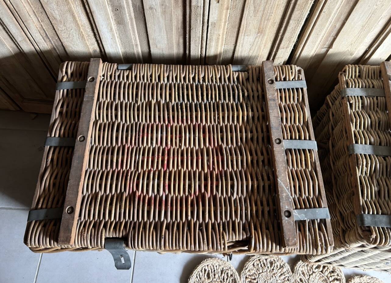 Old wicker moving trunk