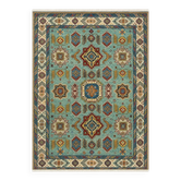 Tapis en laine fait main contemporain, tapis géométrique turquoise pour salon