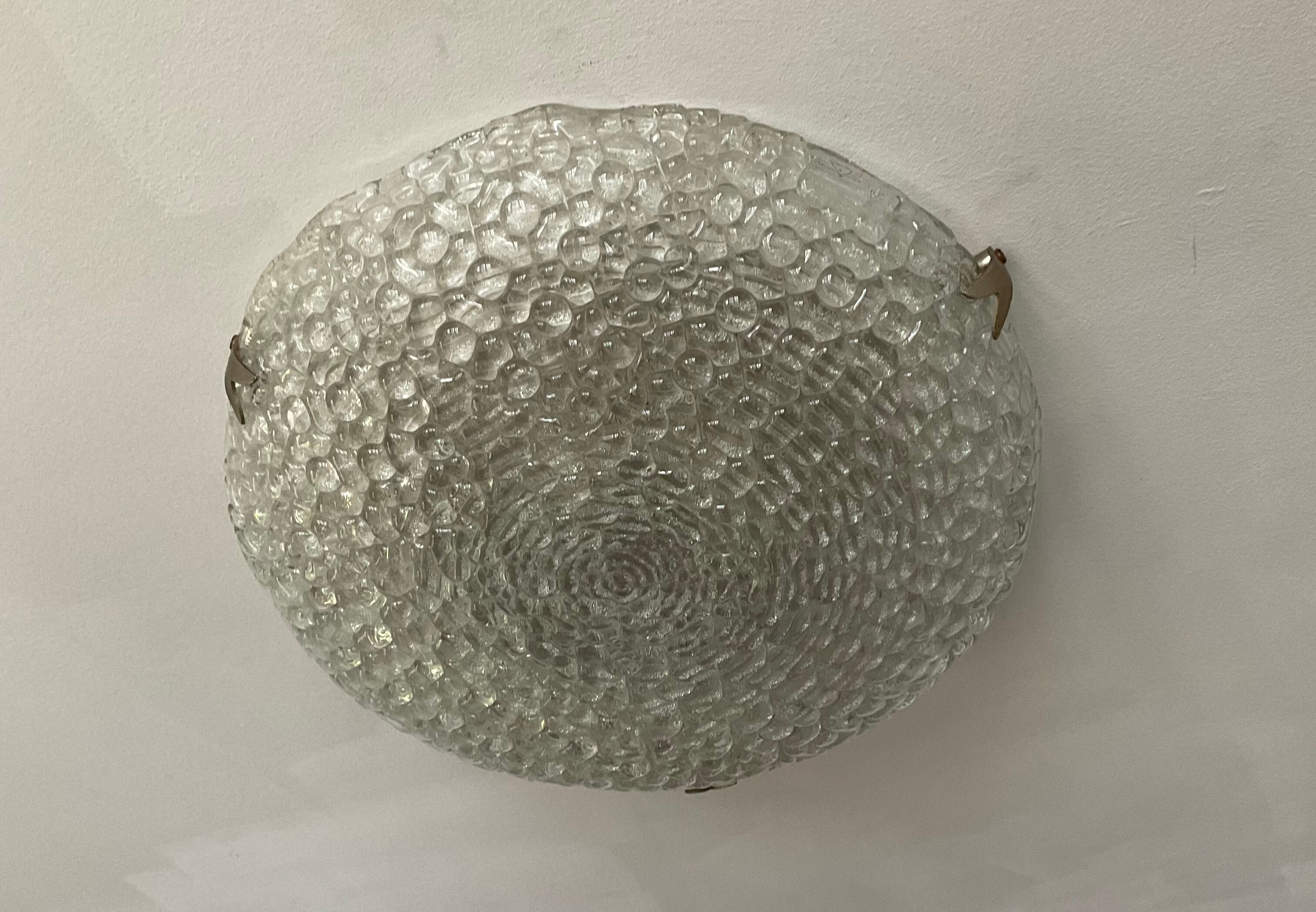 Vintage ceiling lamp year 60-70 in molded glass Ф40cm
