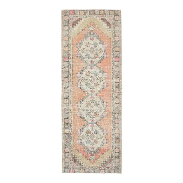 Vintage Turkish Hand-Knotted Wool Cotton Orange Runner 90x272
