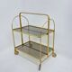 Mid-century modern folding bar cart in brass and ribbed acrylic glass, 1970s