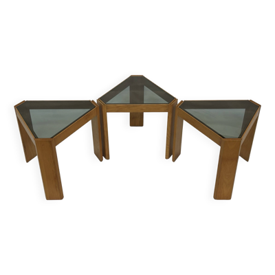 Ensemble vintage de 3 tables d'appoint par Porada Arredi, design de tables gigognes des années 1970.