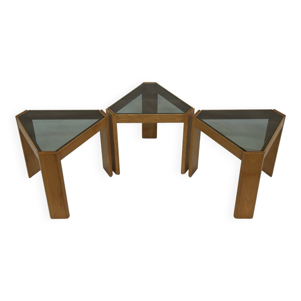 Ensemble vintage de 3 tables d'appoint par Porada Arredi, design de tables gigognes des années 1970.