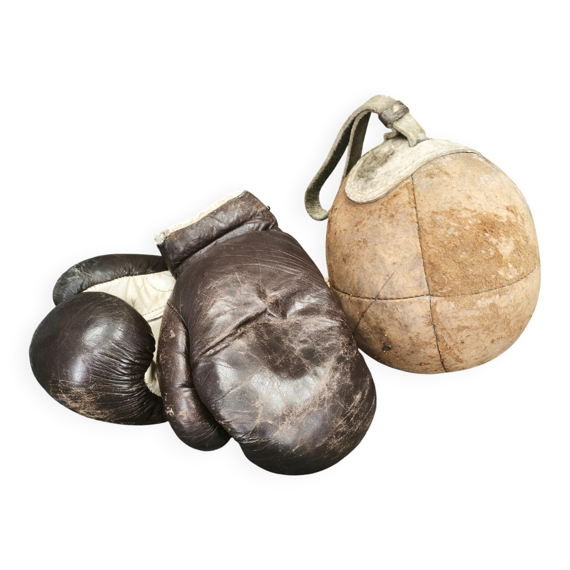 1940s Leather Boxing Gloves and Punching Ball, Czechoslovakia