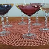 6 glasses of champagne, twisted foot, multicolored, year 1970