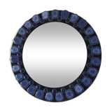 Blue ceramic round mirror 60 70s