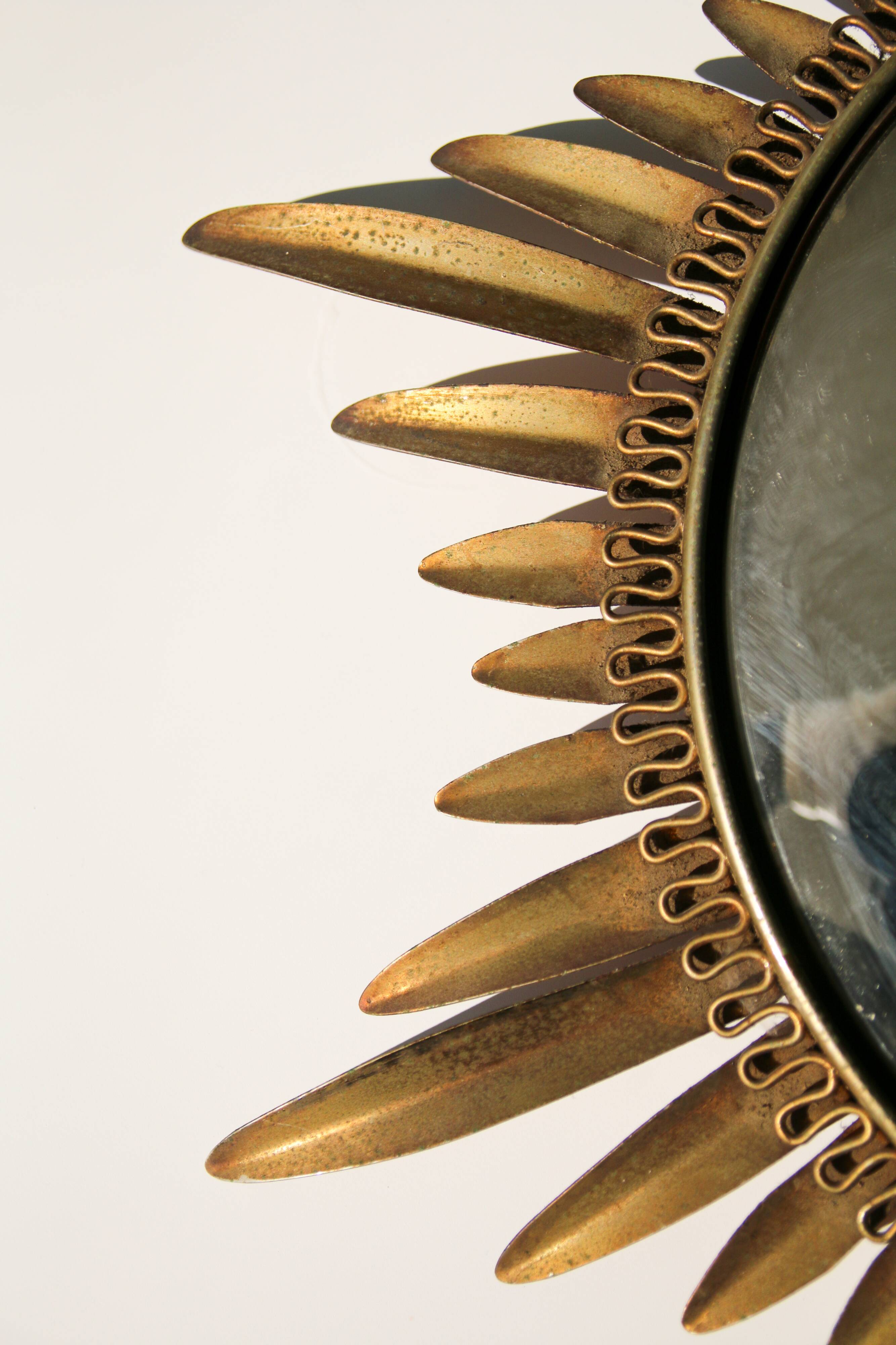Miroir Sorcière mid Century cadre à palmes en métal
