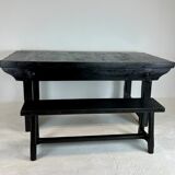 Brutalist elm table Wabi-sabi spirit and its 2 benches