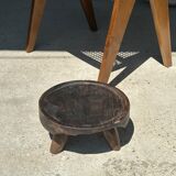 Small tripod stool low in dark brown upcycled teak