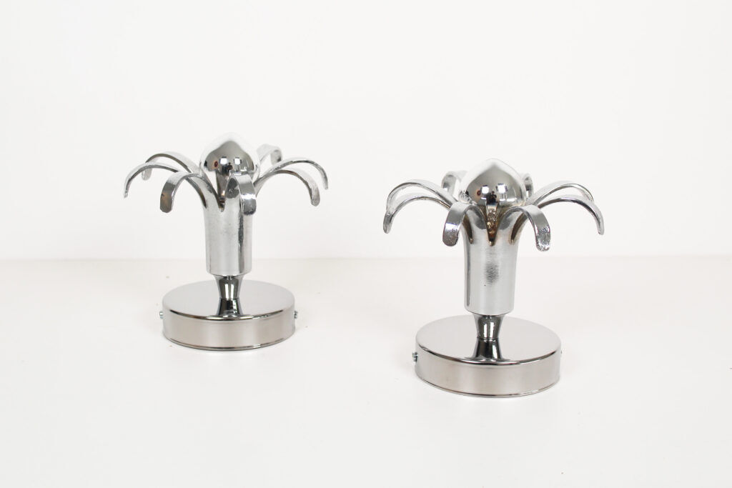 Pair of 1980s chrome metal space age wall lamps