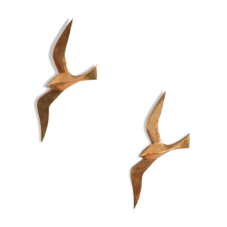 Oiseaux muraux en laiton doré