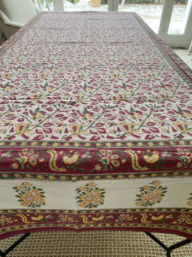 Indian tablecloth and its 6 napkins - Cotton - 220x150 cm