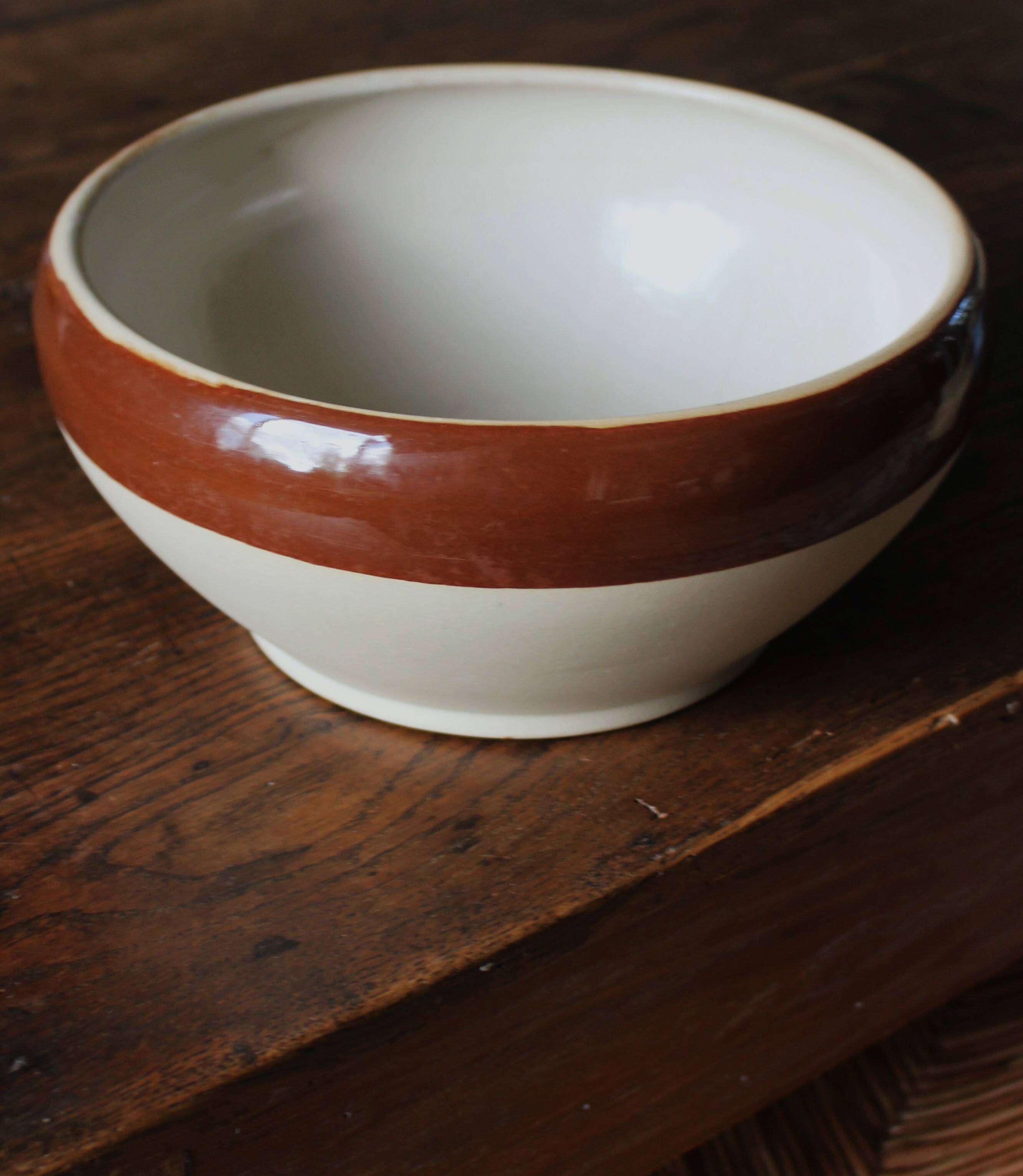 Vintage two-tone glazed stoneware salad bowl Digoin