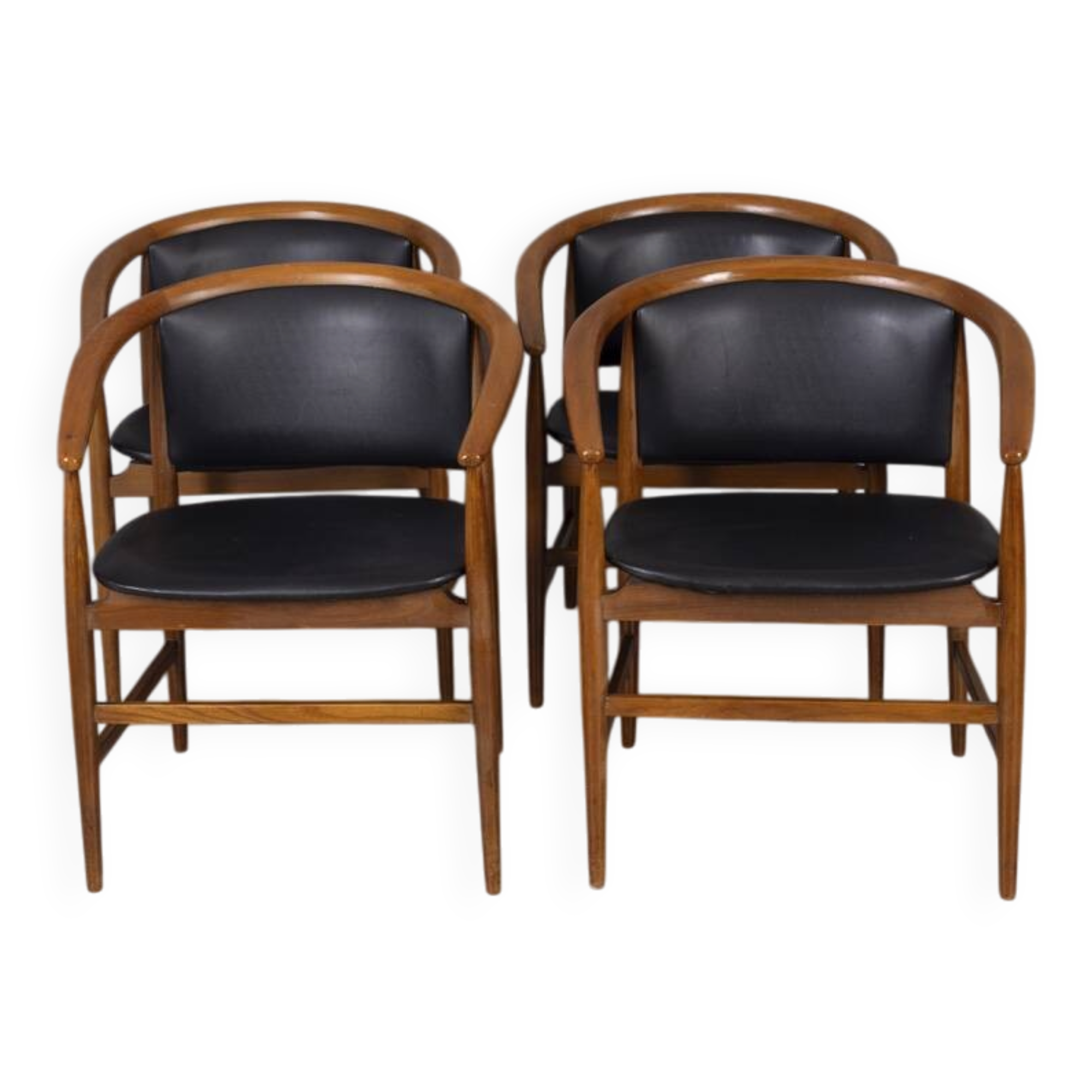 Ensemble de 4 chaises vintage en bois et cuir des années 1960 conçues par isa bergamo