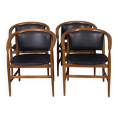 Set of 4 vintage 1960s wood and leather chairs designed by isa bergamo