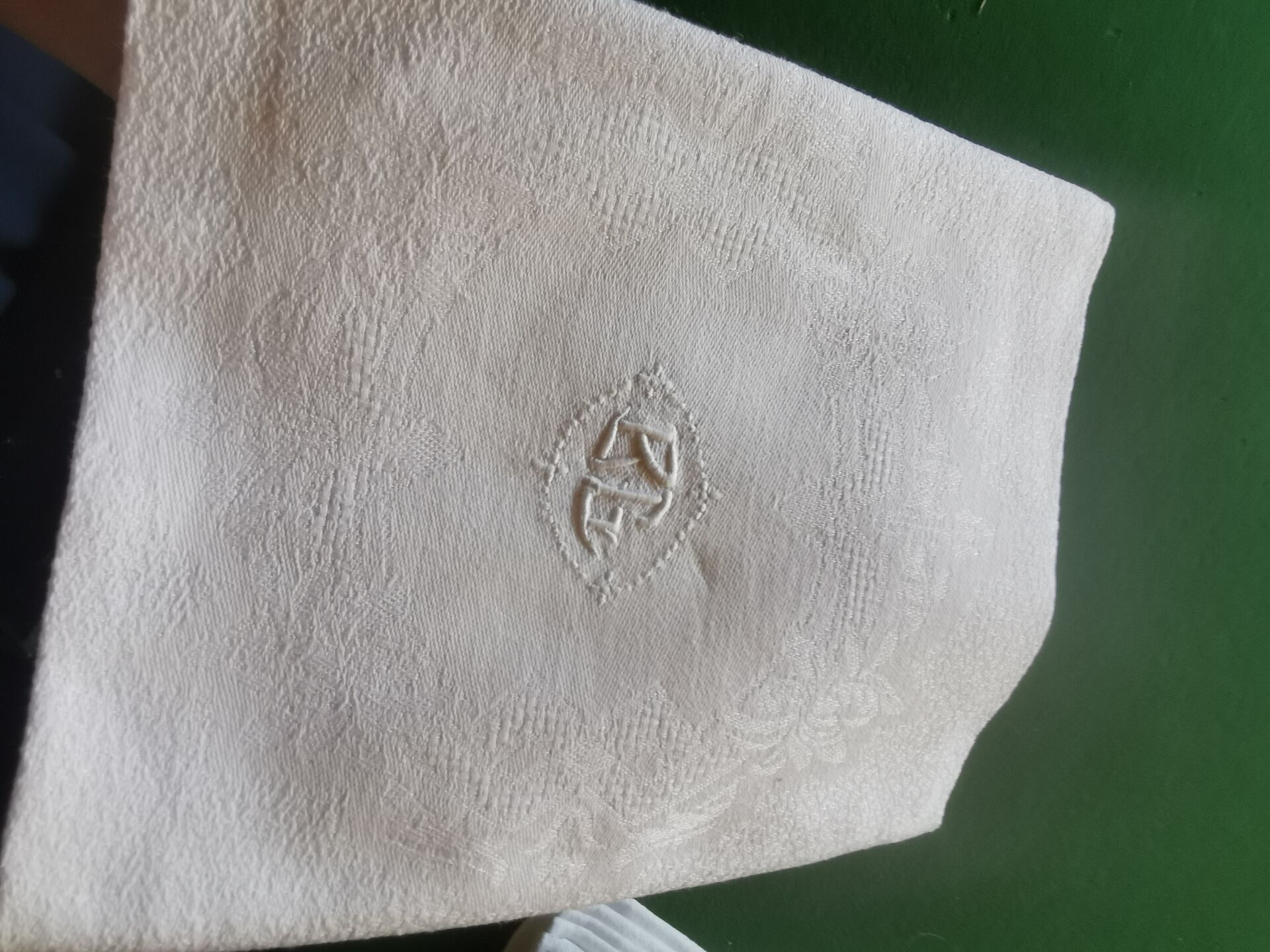 10 old damask monogrammed napkins