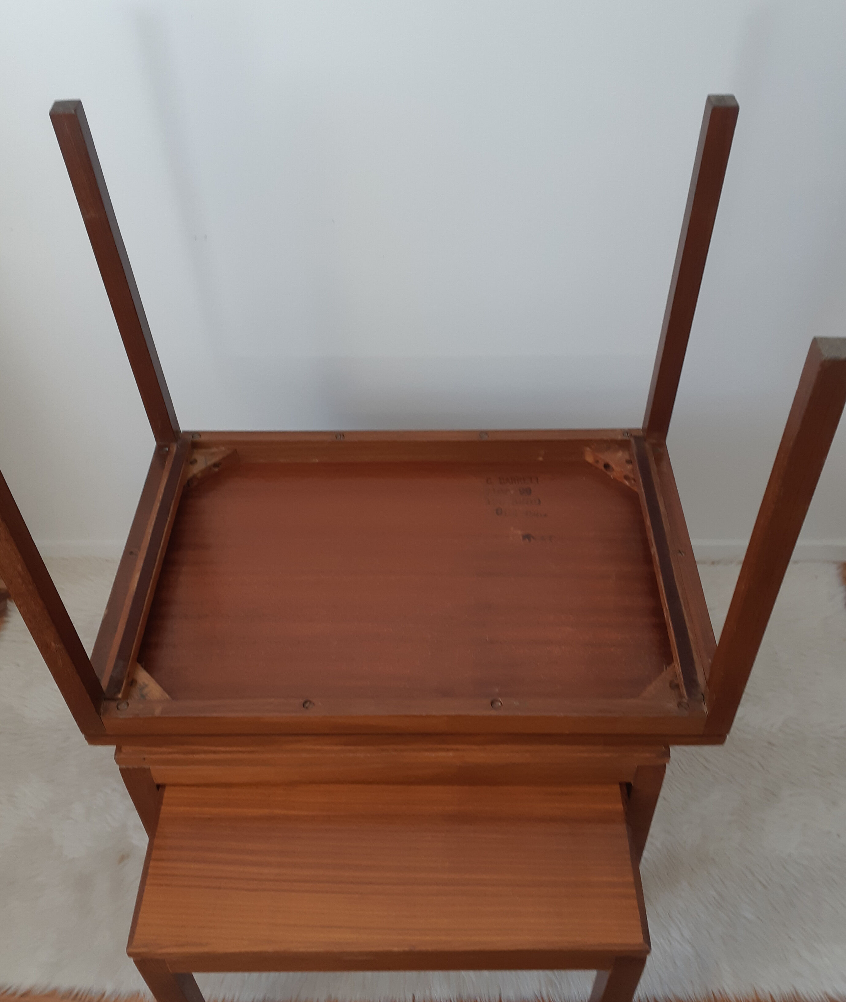 3 teak pull-out tables, signed Barrett, vintage, 1964