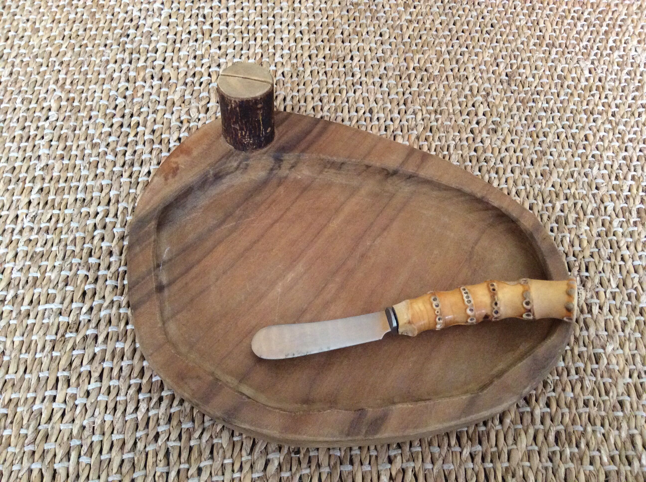 Wooden butter dish and knife