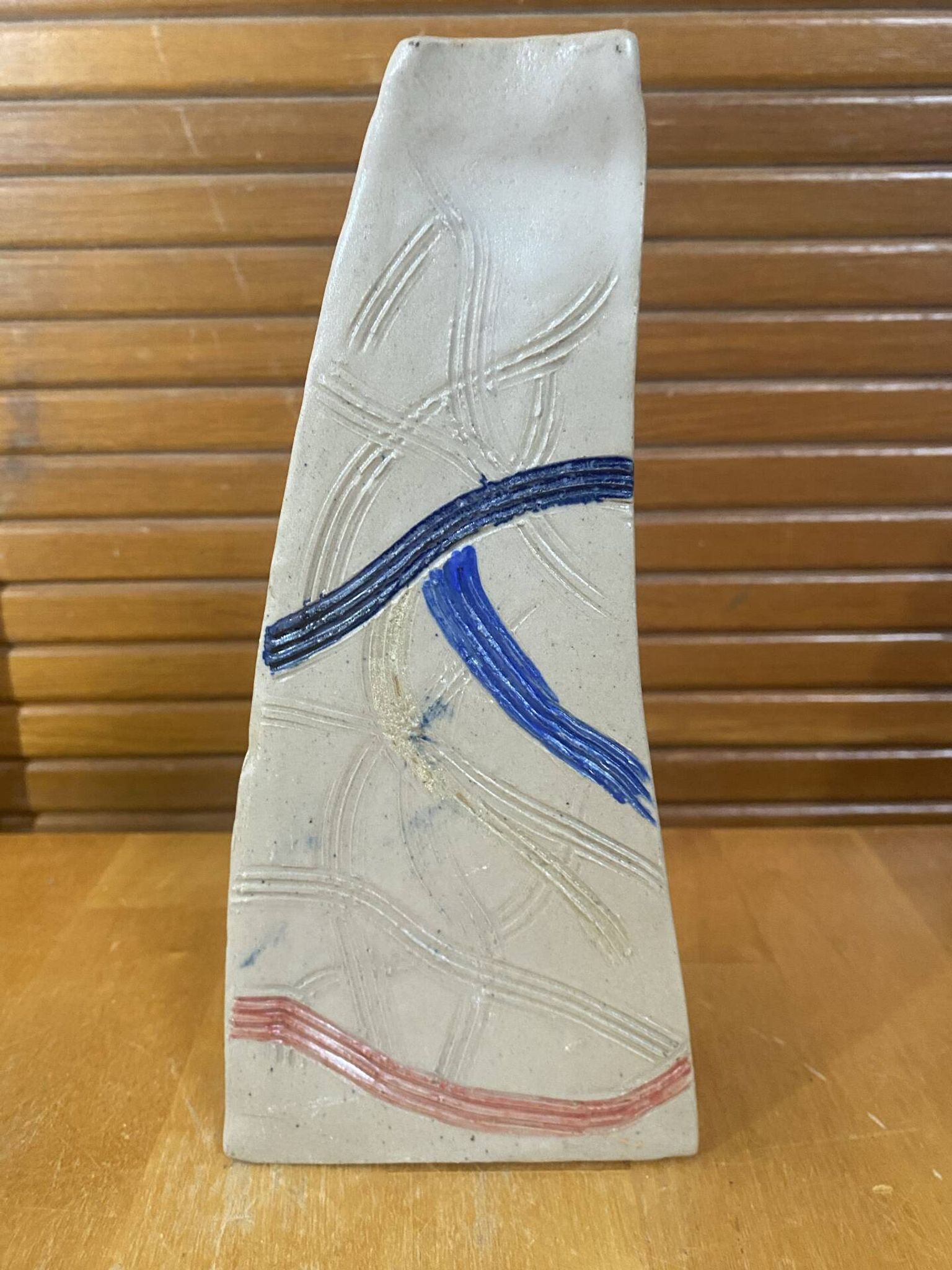 Vase HILBORN Pottery Design Céramique Grise Lignes Géométriques Vintag
