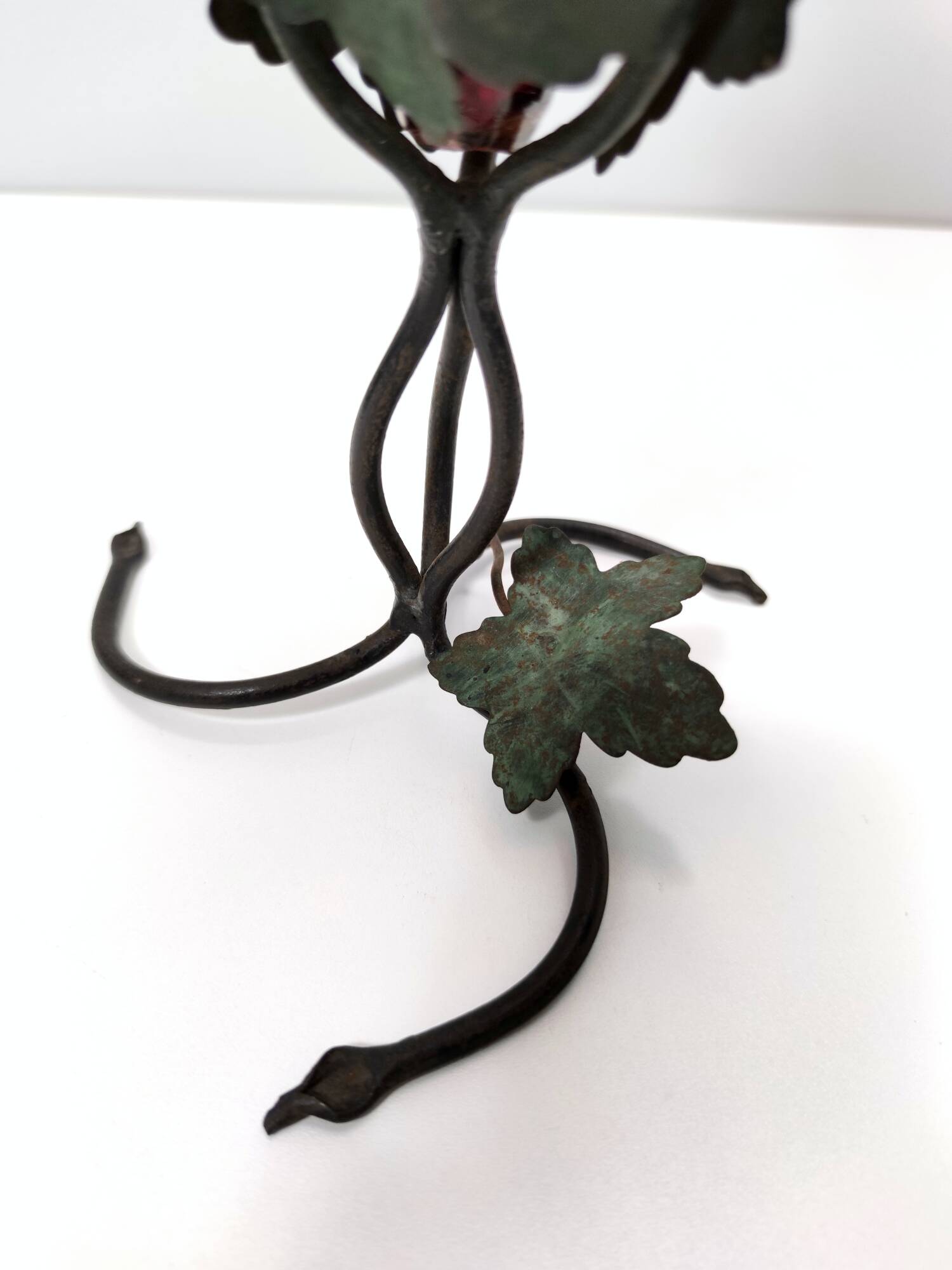 Ruby Red Murano Glass Vase with Iron Grape Vines Ascribable to Umberto Bell