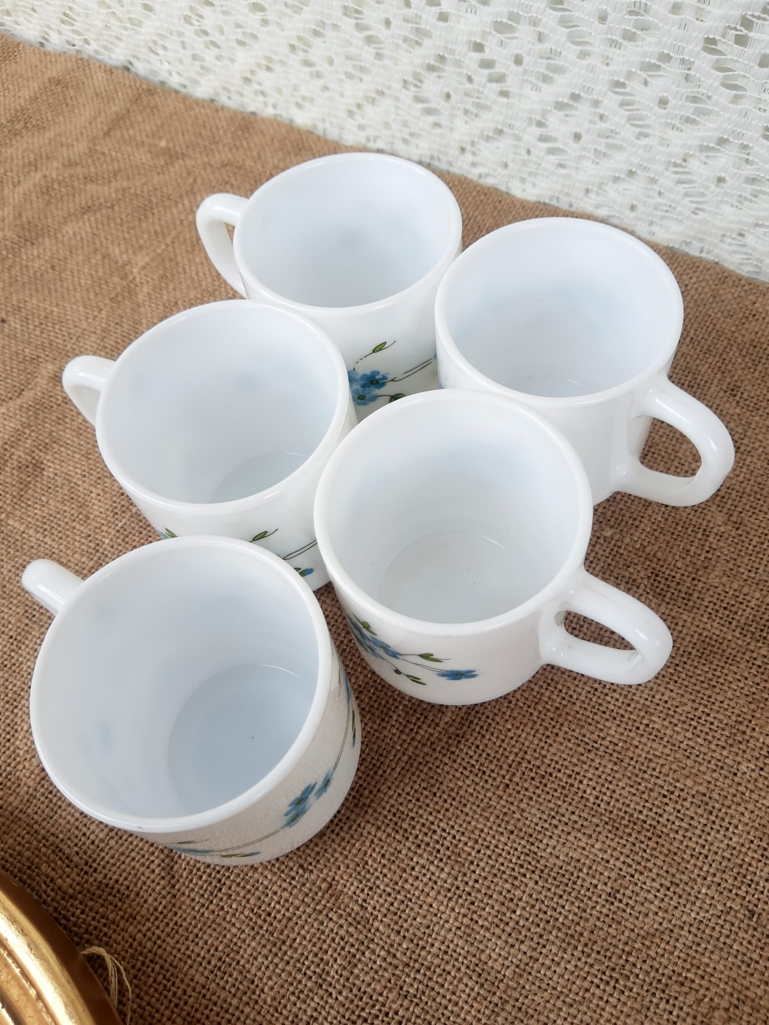 Set of 5 cups espresso Arcopal Myosotis Veronica vintage