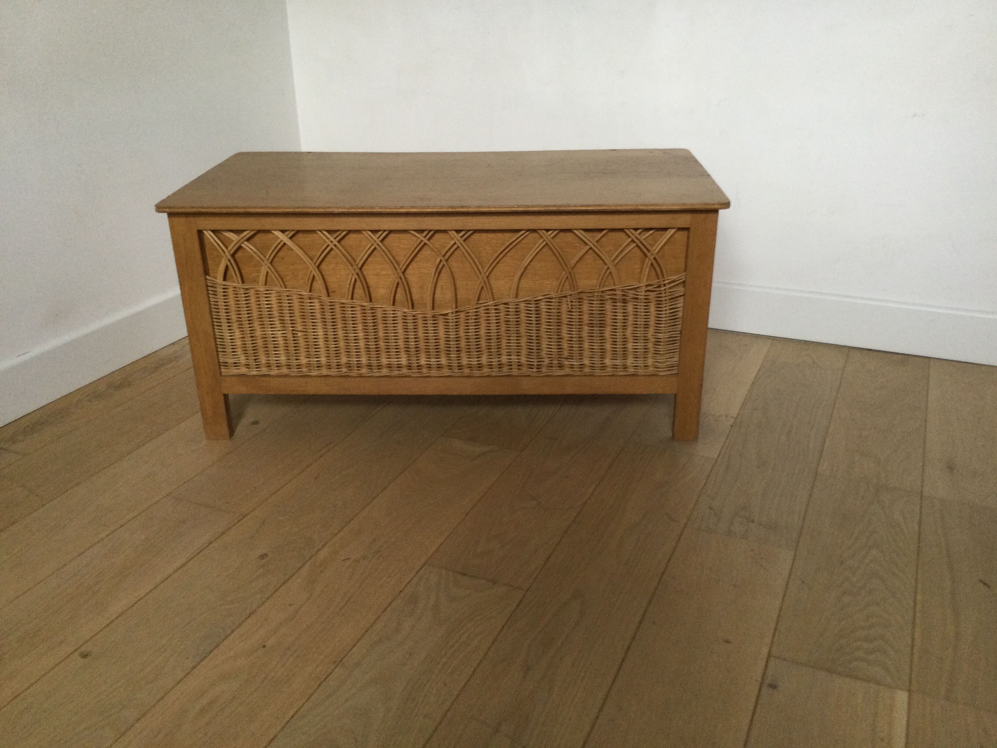 Vintage wood and rattan chest