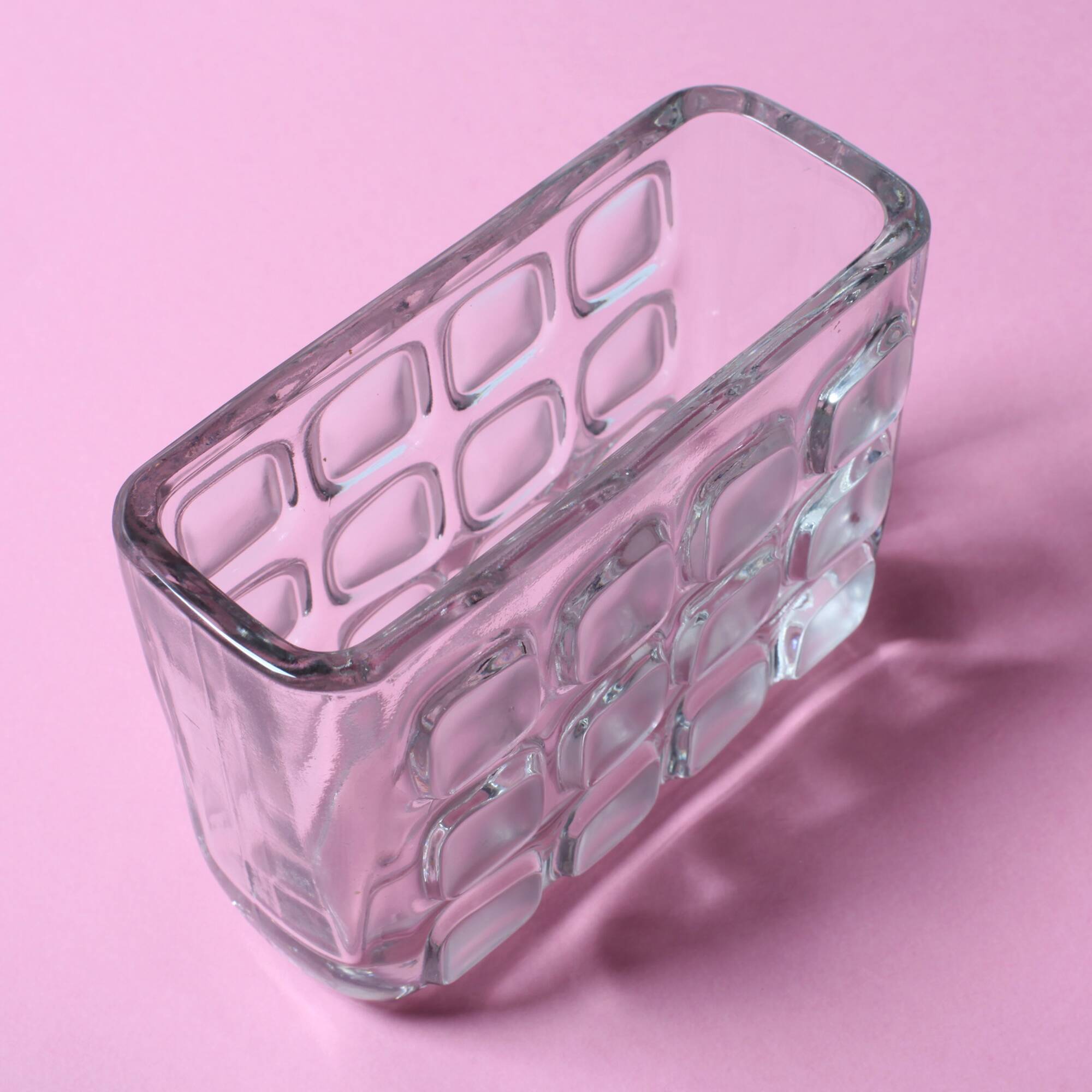 František Vizner Glass Jardinière Vase, Mid-Century Czech Design / 1963