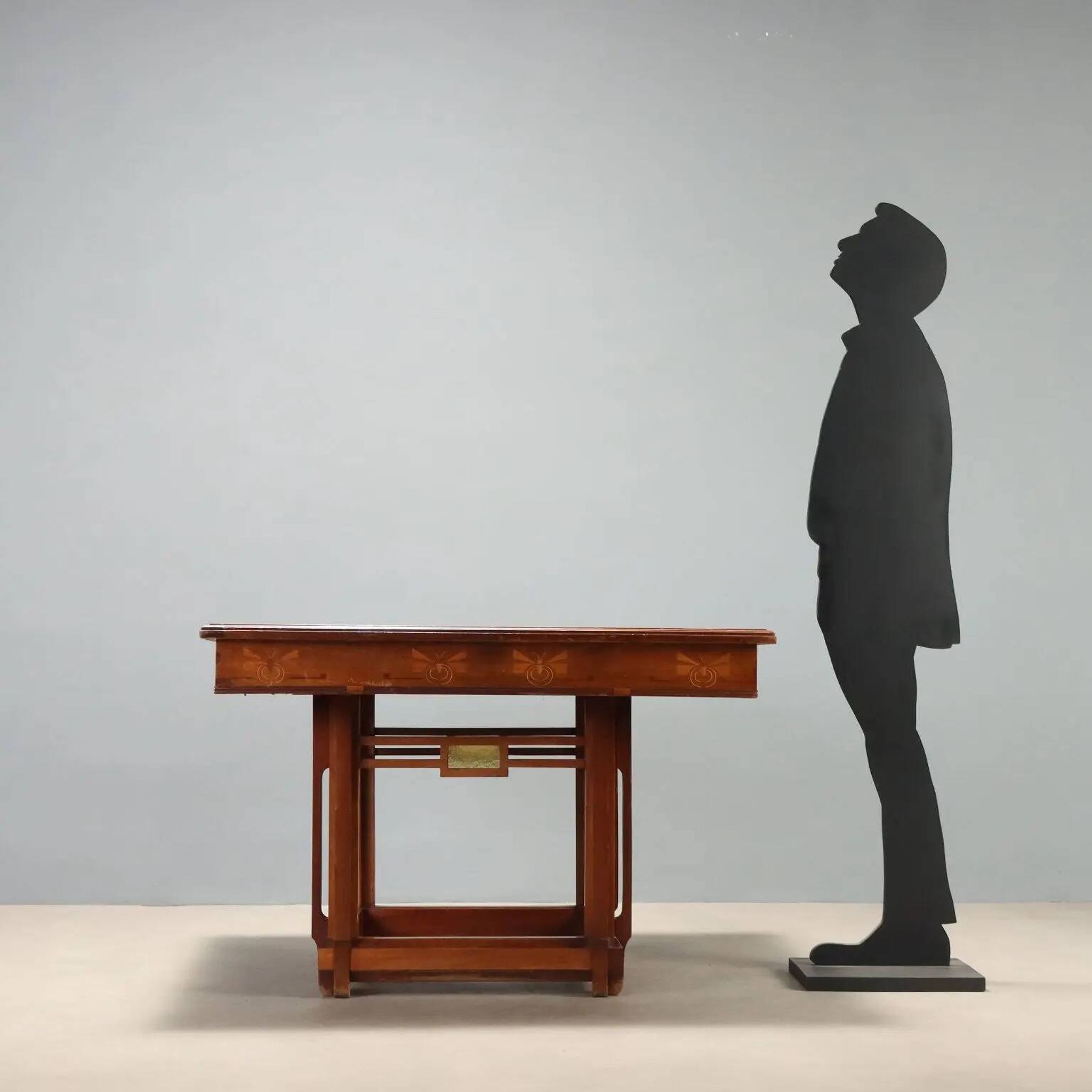 Antique Art Nouveau table in mahogany and glass, Italy, 20th century.