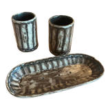 Ceramic soap dish and 2 assorted glasses