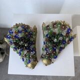 Pair of Art Nouveau bronze and Murano glass wall lights