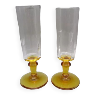 Pair of two-tone antique champagne flutes