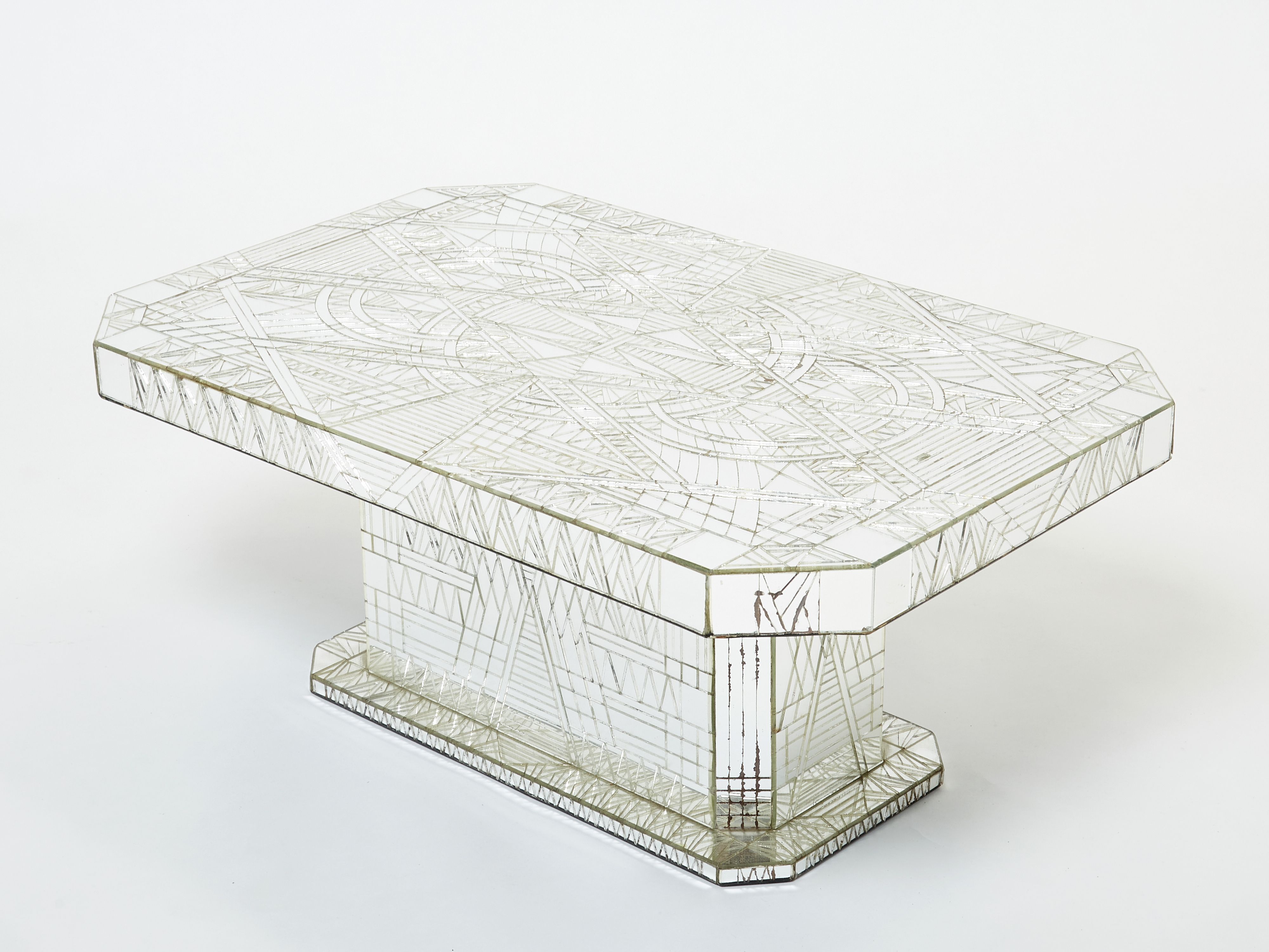 Rare coffee table in mosaic of mirrors by Daniel Clément around 1970