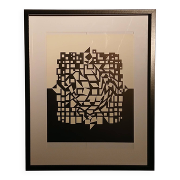 Tableau Op Art Vintage – Victor Vasarely – Black & White Optical Illusion