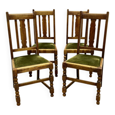 Suite de 4 chaises anglaises en chêne des années 30