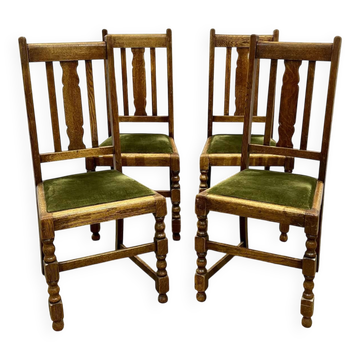 Set of 4 English oak chairs from the 1930s