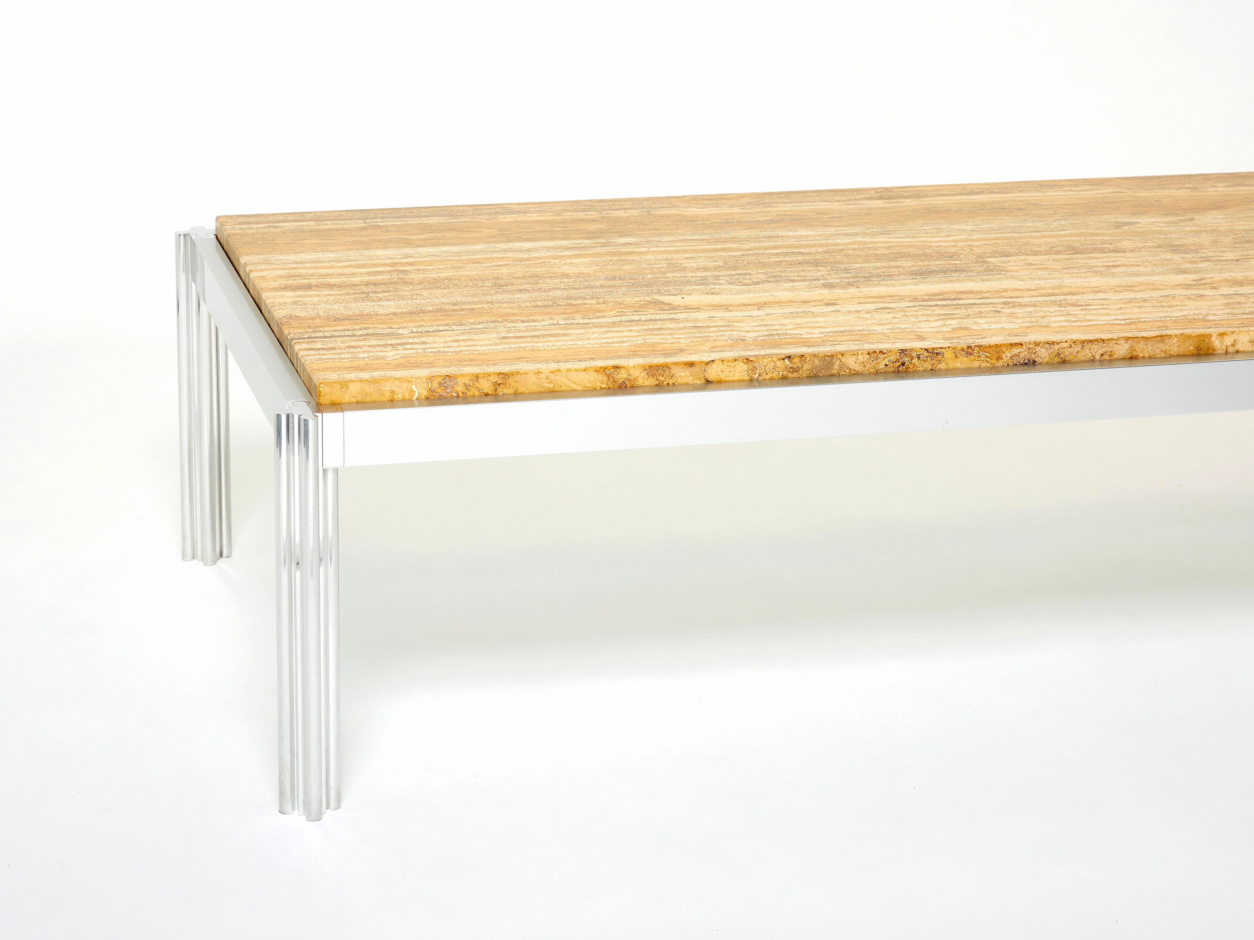 Coffee table chrome aluminum travertine yellow George Ciancimino 1975